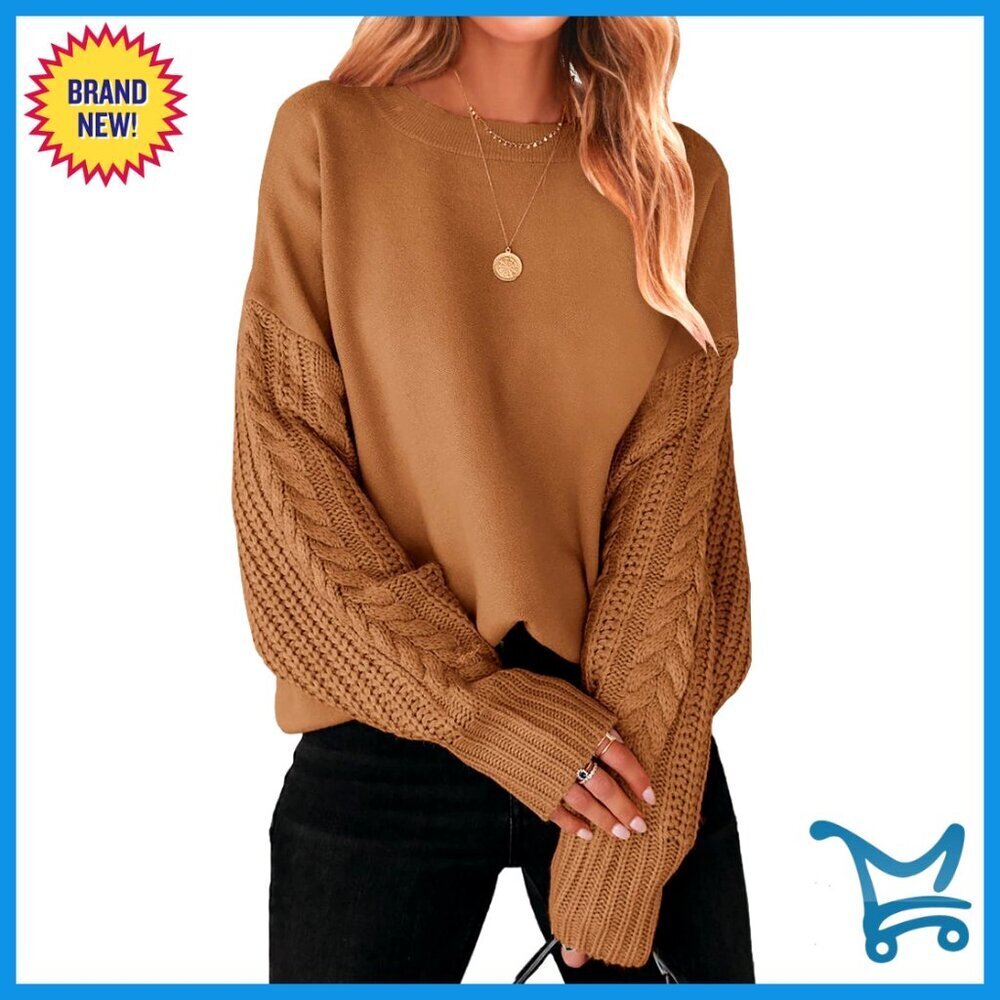 Oversized Cable Knit Pullover Chunky Sweater Long Sleeve Casual Chic Tunic Top